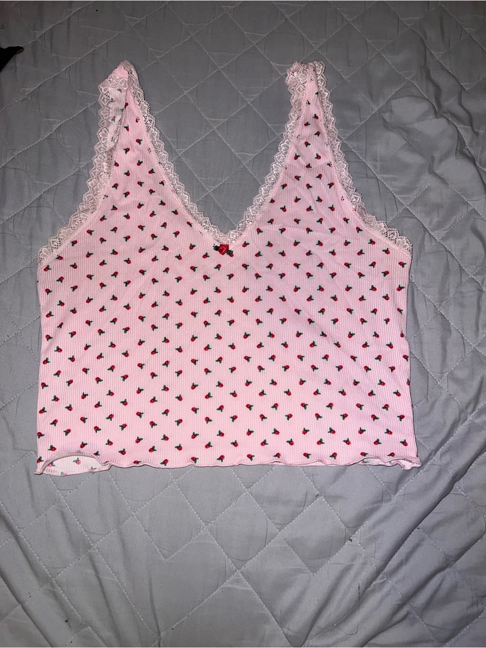 Sugar Pink Lace-Trim Strawberry Print Camisole